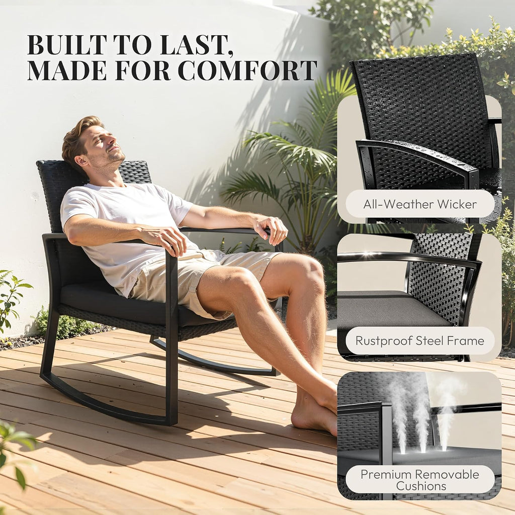 3-Piece Wicker Patio Rocking Set
