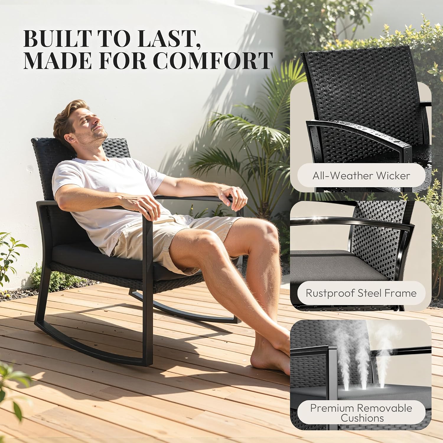 3-Piece Wicker Patio Rocking Set