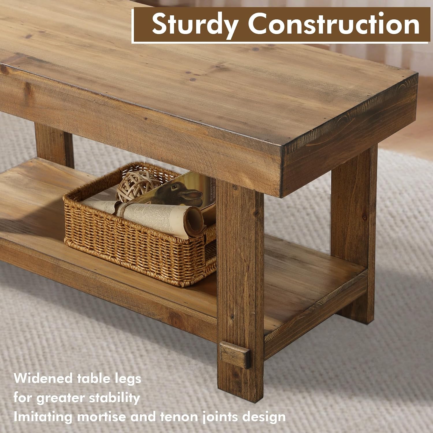 Natural Wood Storage Entryway Bench