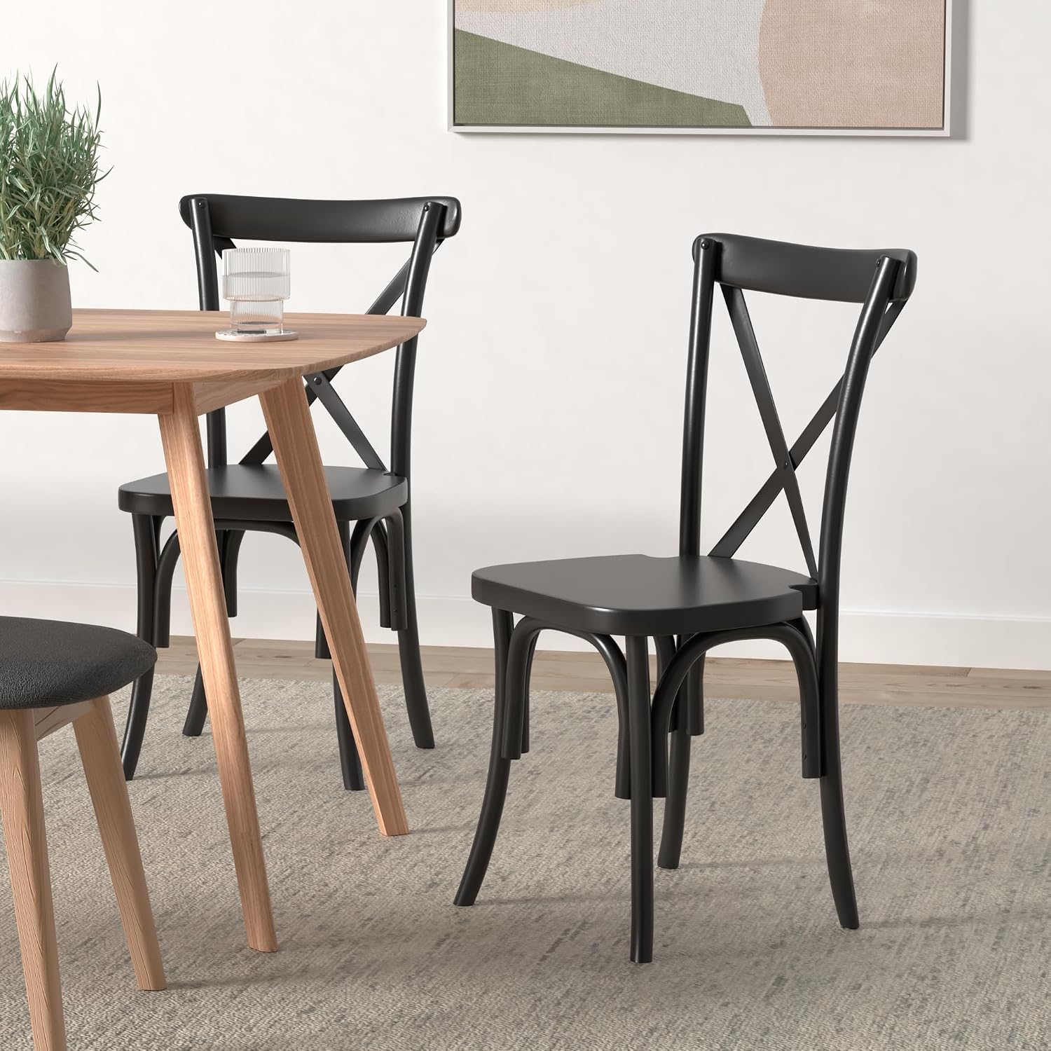 2 Pack Black Resin X-Back Chairs