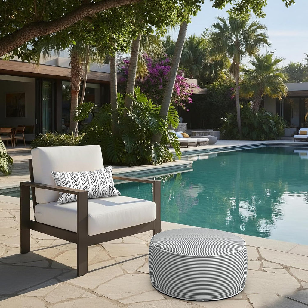 Grey Stripe Portable Inflatable Round Ottoman