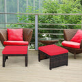 2 Pack Red PE Wicker Patio Ottoman