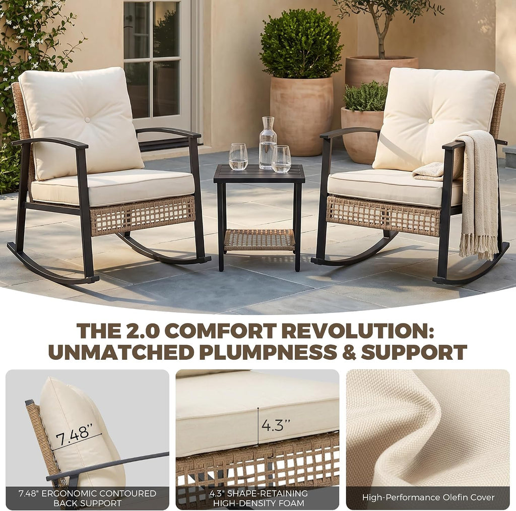 3-Piece Wicker Rocking Chair Set