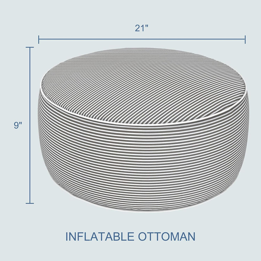 Grey Stripe Portable Inflatable Round Ottoman