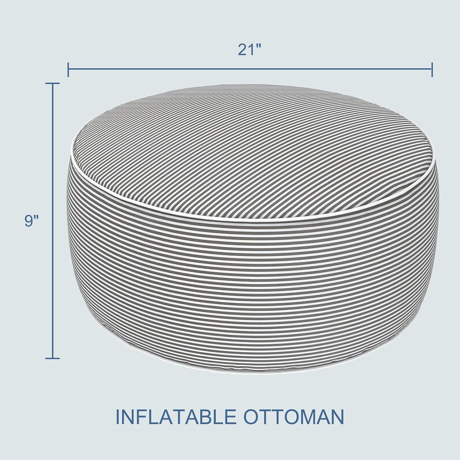 Grey Stripe Portable Inflatable Round Ottoman