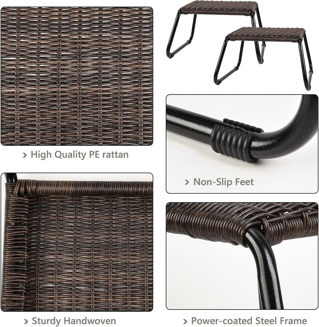 2 Pack New Brown Wicker Patio Ottoman
