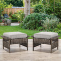 2 Pack Brown Beige PE Wicker Patio Ottoman