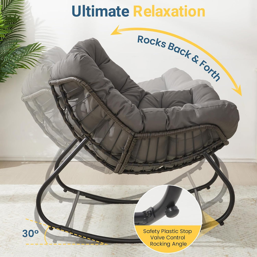 Dark Grey Wicker Egg Rocking Chair