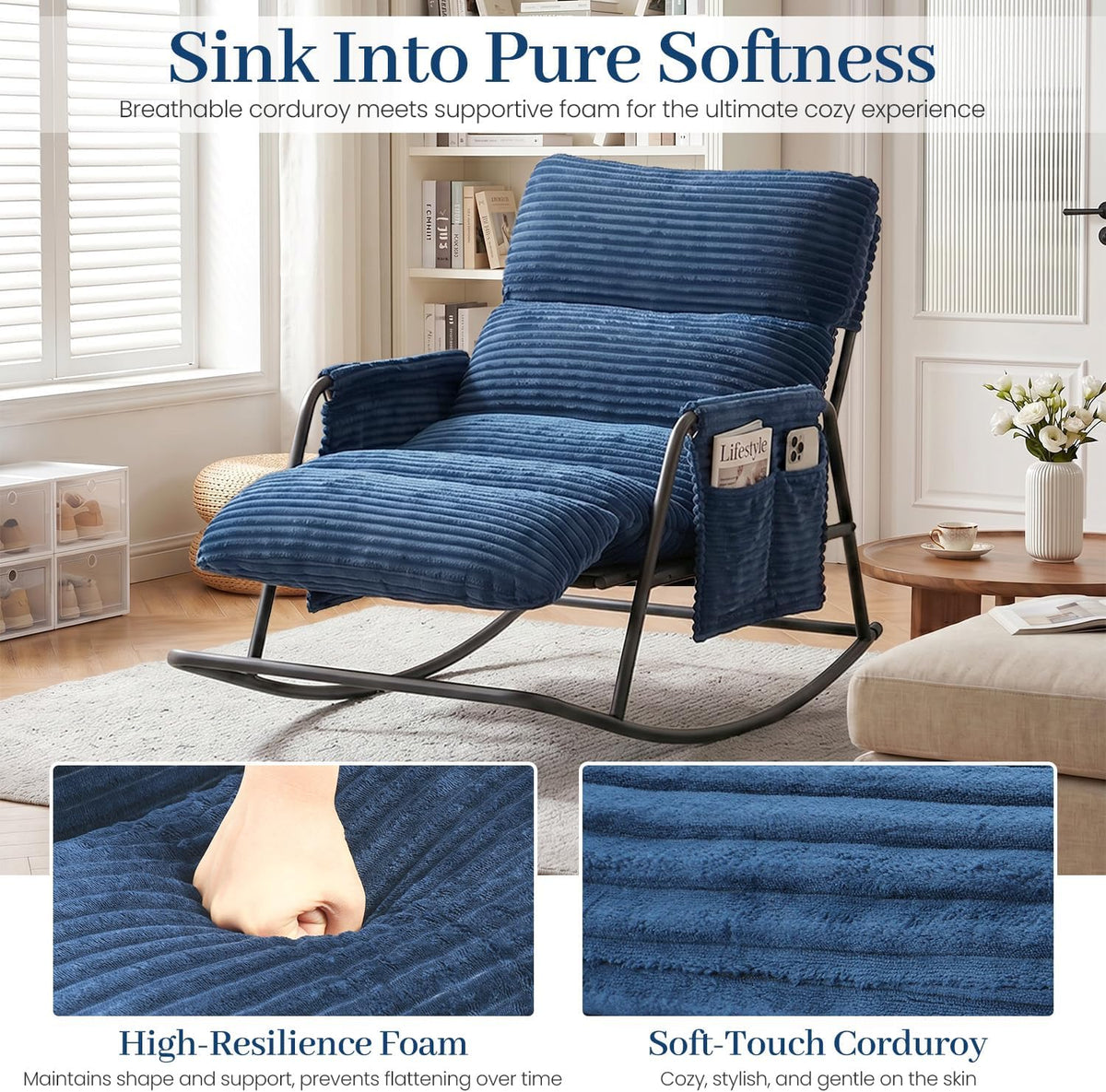 Navy Metal Patio Rocking Chair