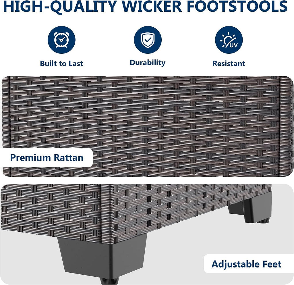 2 Pack Sand PE Wicker Patio Ottomans