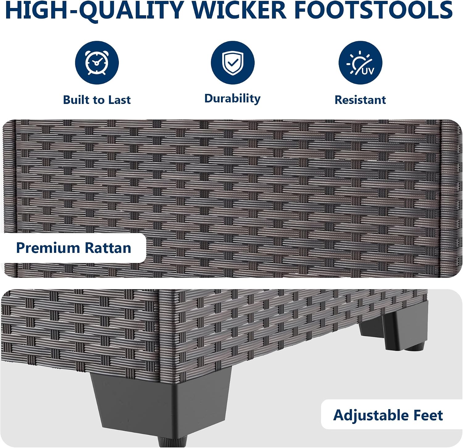 2 Pack Sand PE Wicker Patio Ottomans
