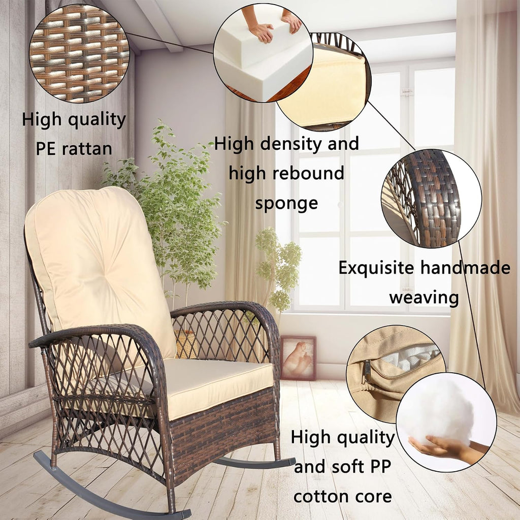 Brown Beige Wicker Rocking Chair