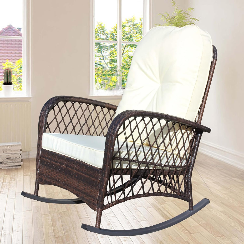 Brown Cream Wicker Rocking Chair