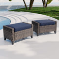 2 Pack Brown Blue Cushioned PE Wicker Patio Ottomans