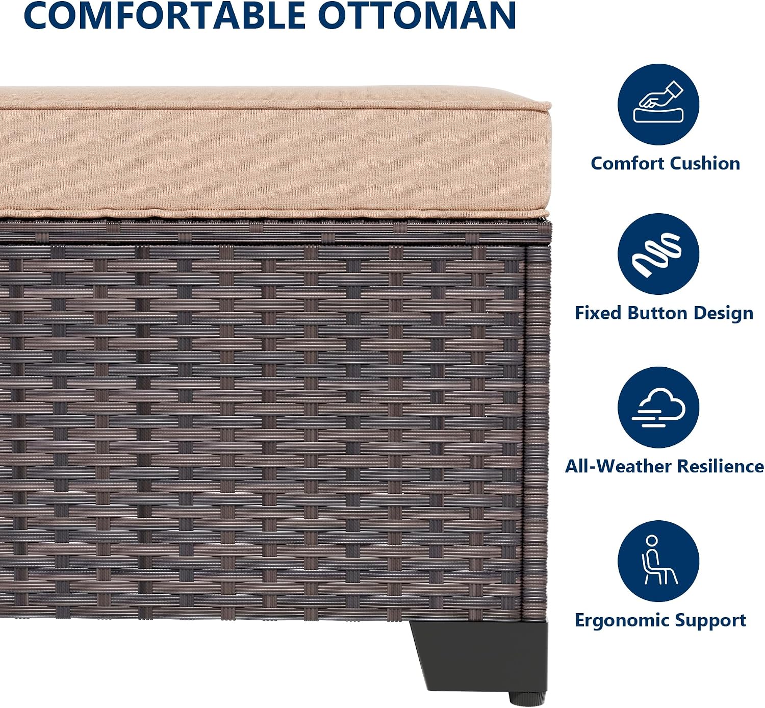 2 Pack Sand PE Wicker Patio Ottomans
