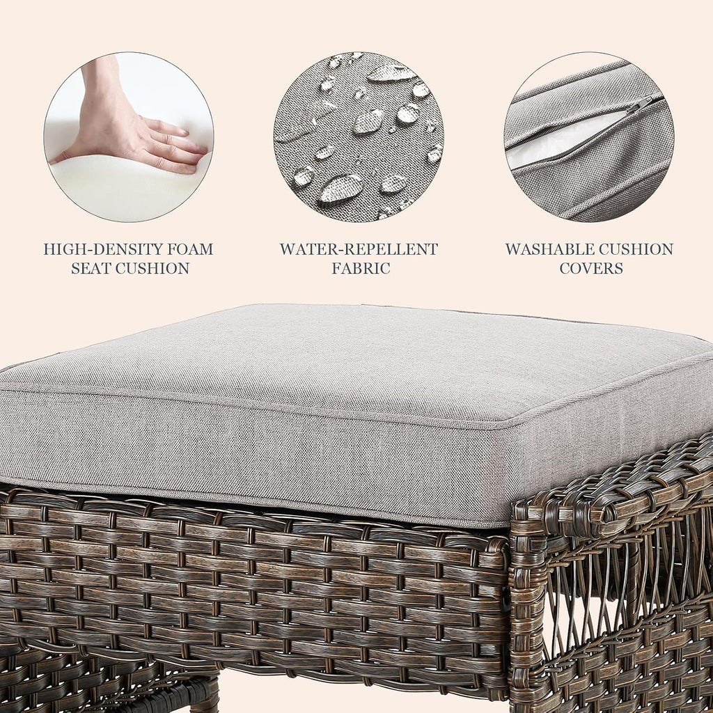 2 Pack Brown Beige PE Wicker Patio Ottoman