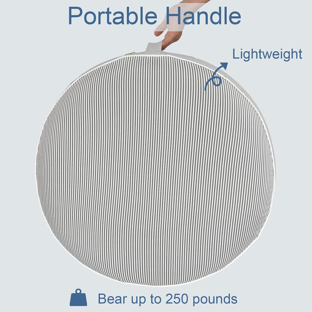 Grey Stripe Portable Inflatable Round Ottoman
