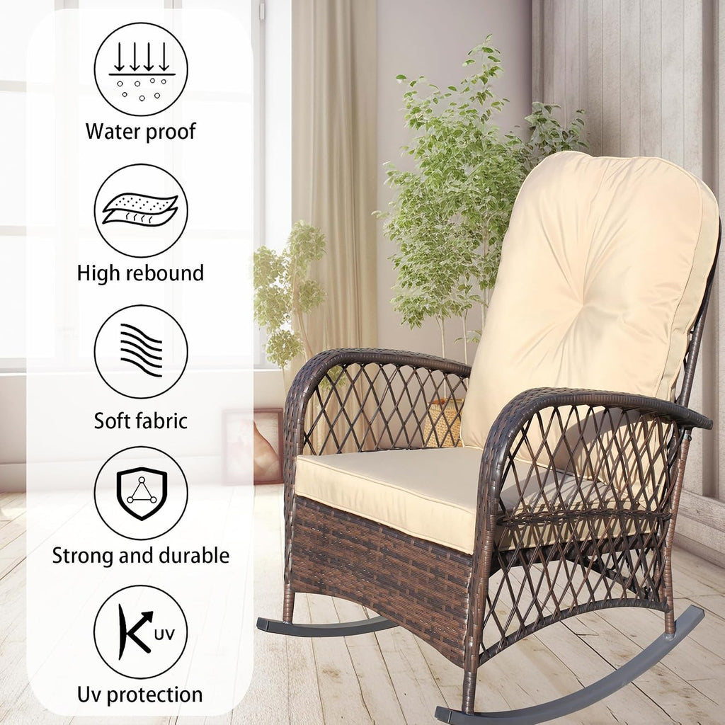 Brown Beige Wicker Rocking Chair