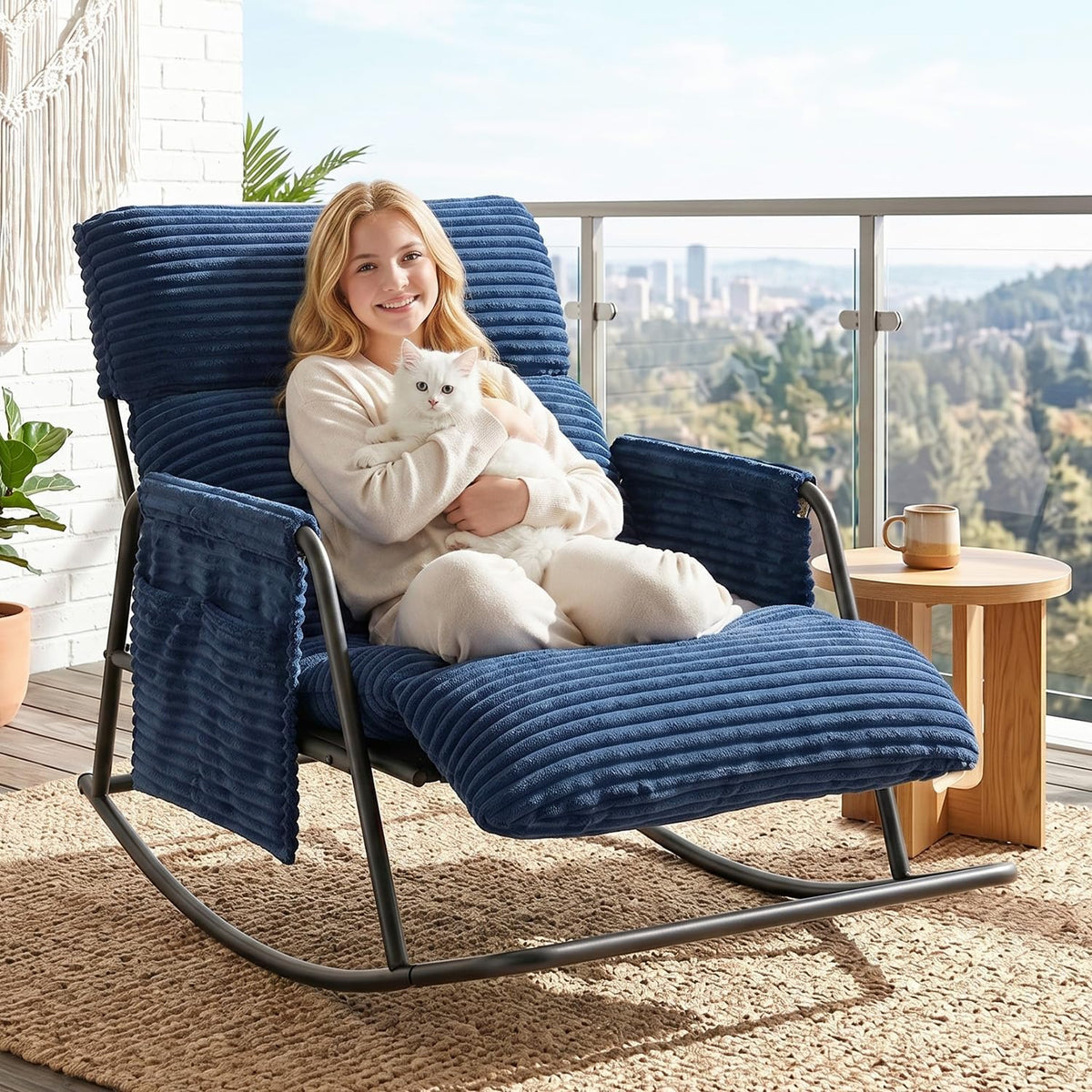 Navy Metal Patio Rocking Chair