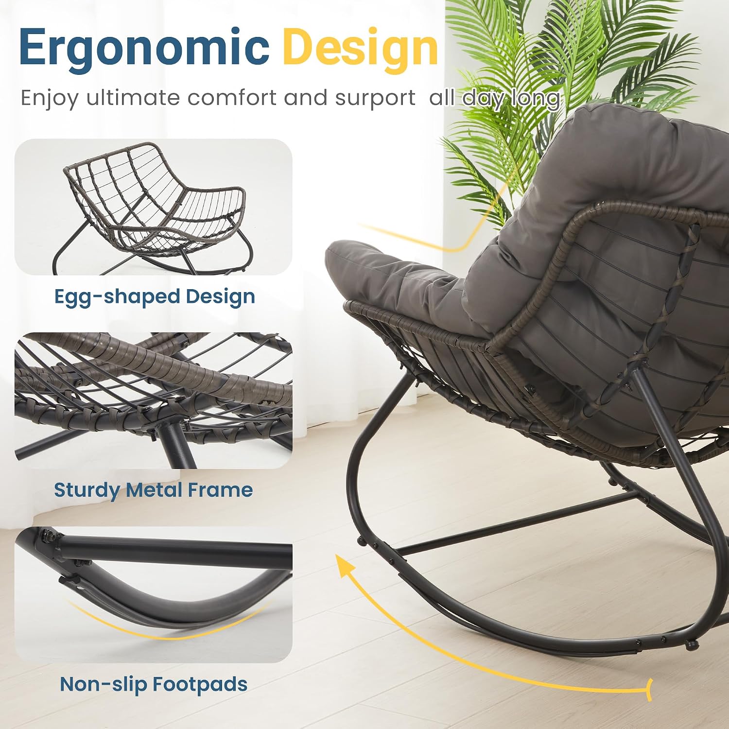 Dark Grey Wicker Egg Rocking Chair