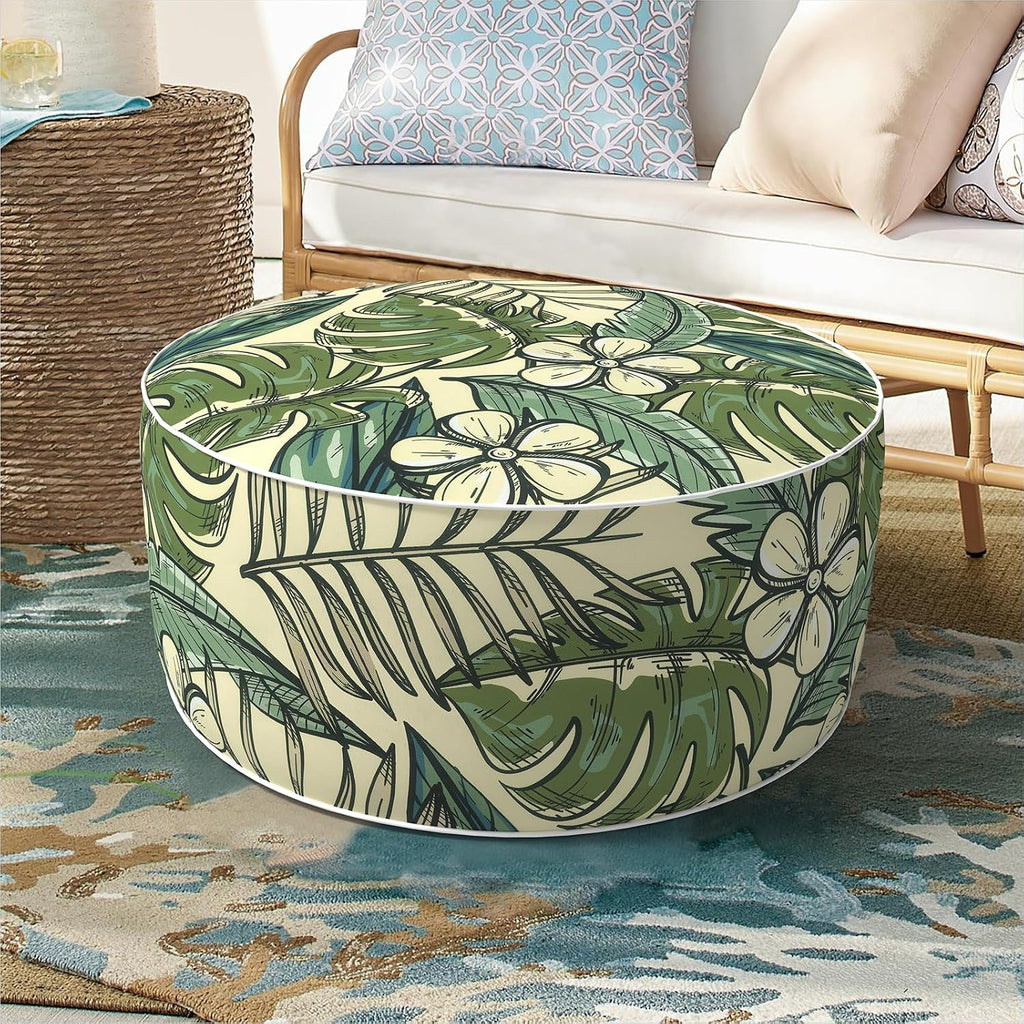 Tropical Print Round Inflatable Ottoman Stool