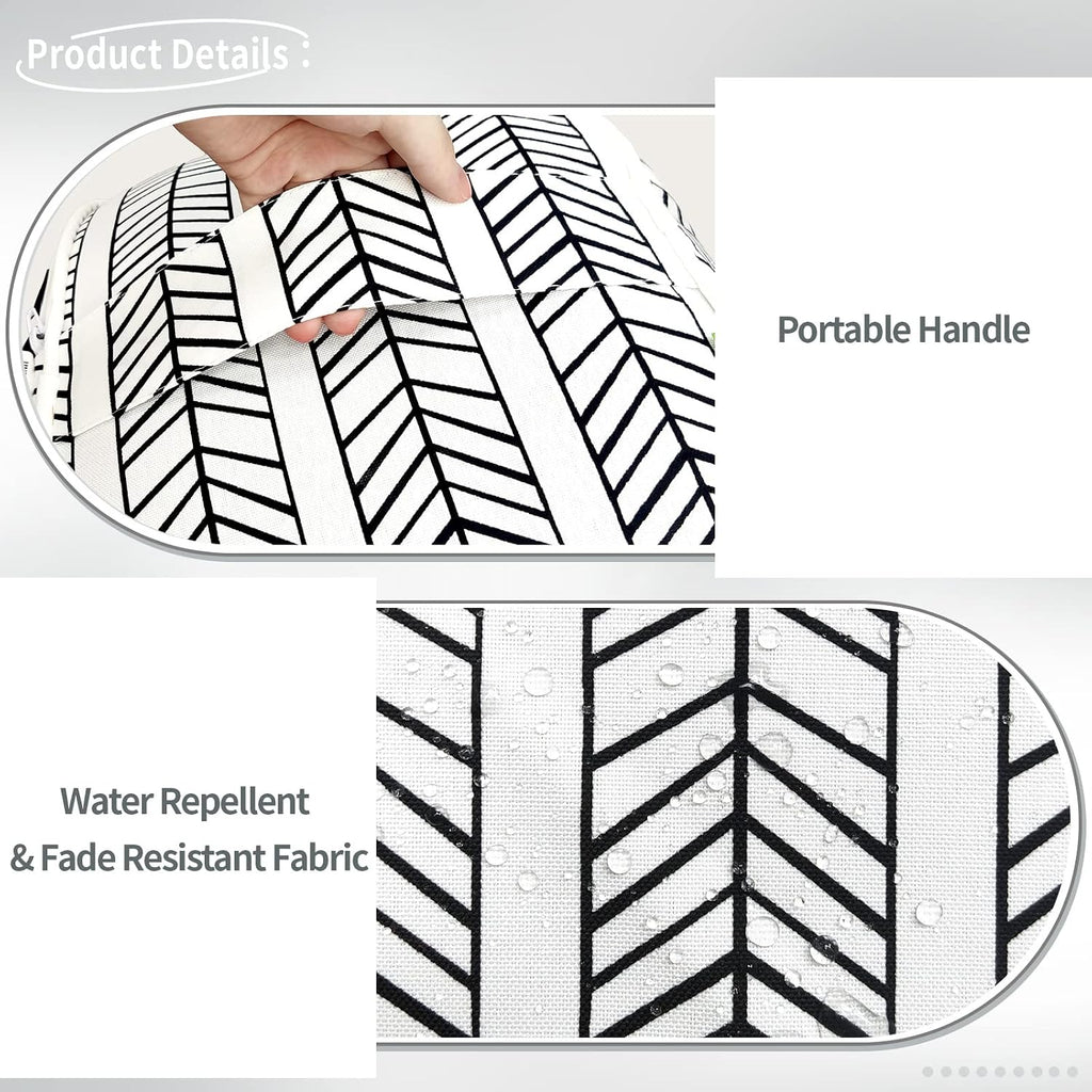 Black White Herringbone Inflatable Round Ottoman