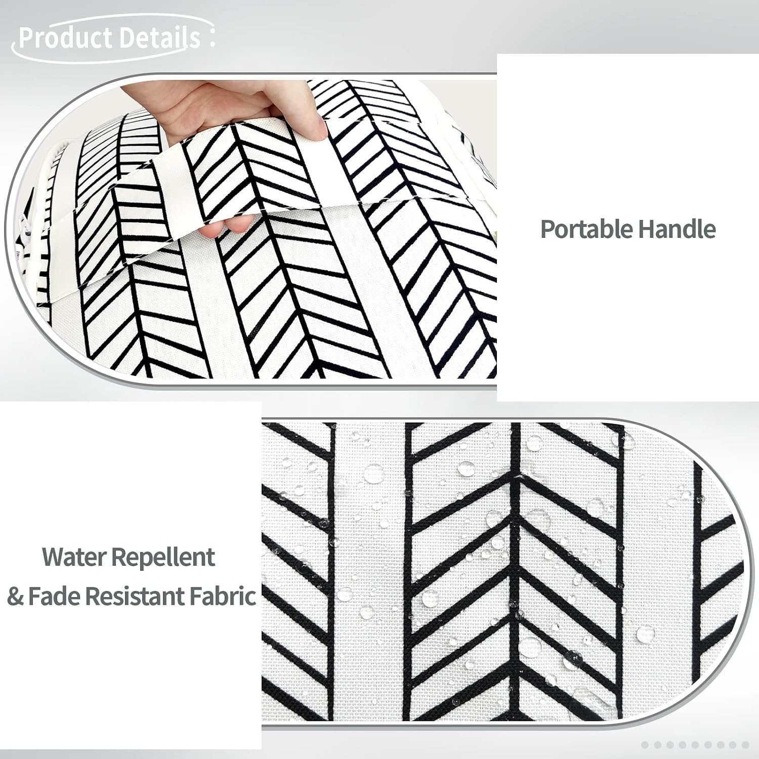 Black White Herringbone Inflatable Round Ottoman