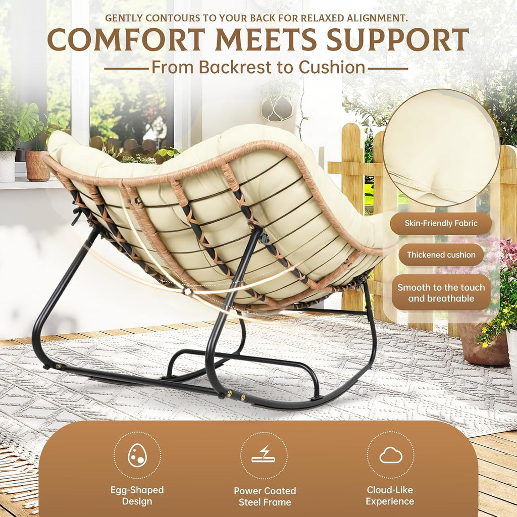Beige Wicker Egg Rocking Chair