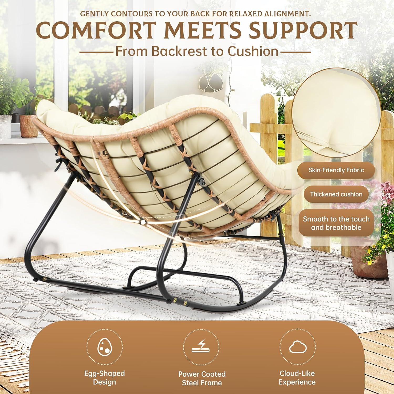 Beige Wicker Egg Rocking Chair