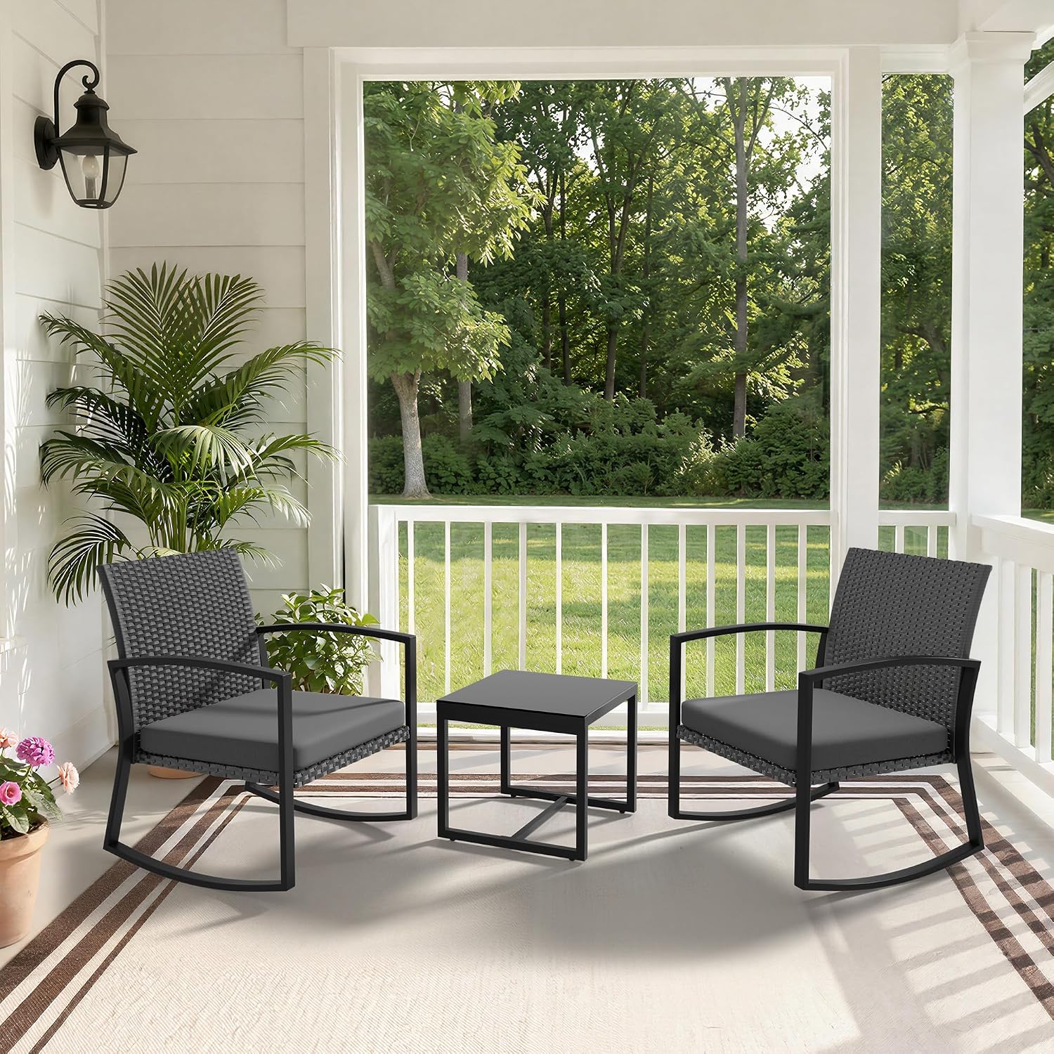 3-Piece Wicker Patio Rocking Set