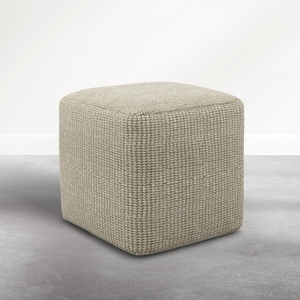 Beige PET Polyester Square Pouf Ottoman