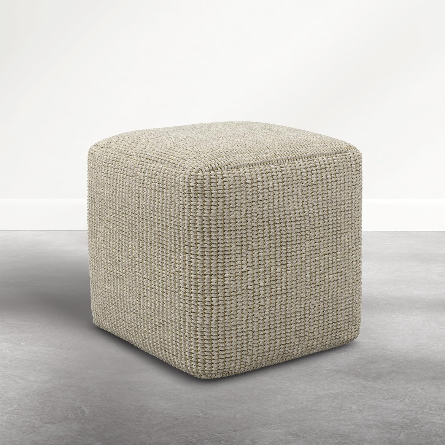 Beige PET Polyester Square Pouf Ottoman