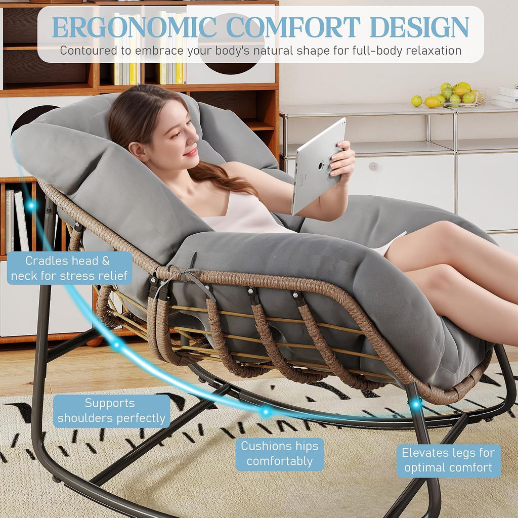 Grey Wicker Egg Rocking Chair