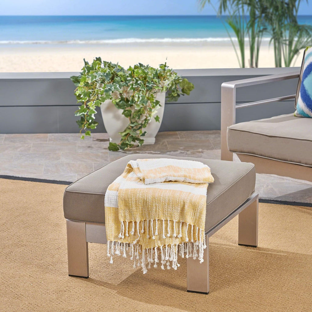 Silver Khaki Aya Coral Aluminum Ottoman