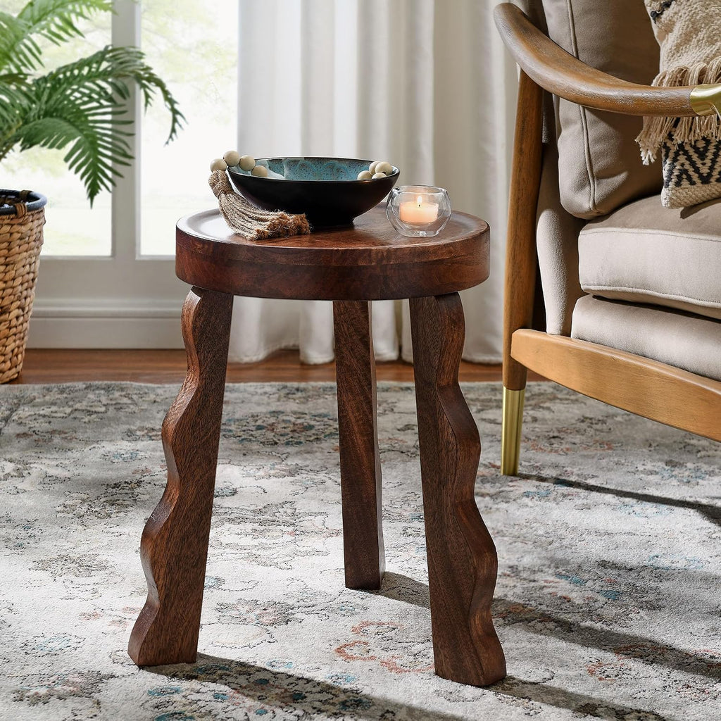 Walnut Carved Tripod Plant Stool