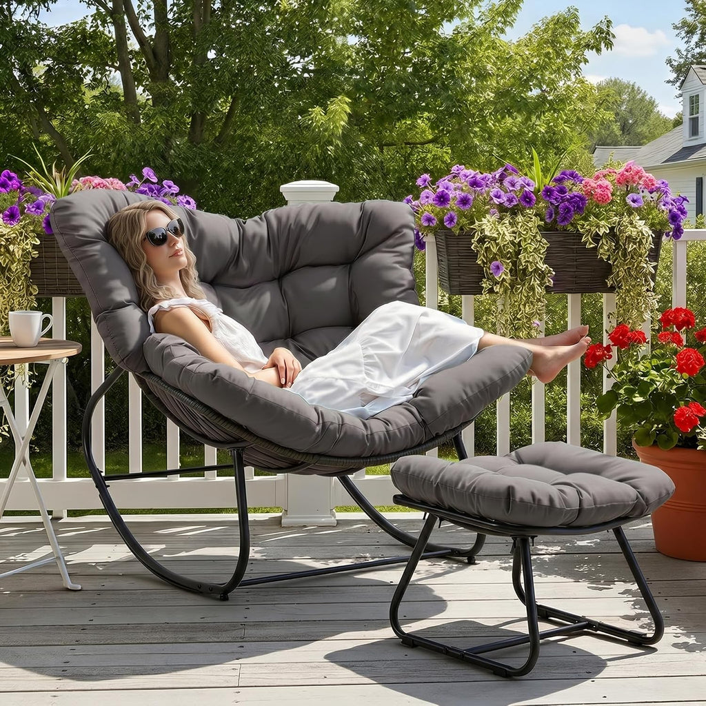 Dark Grey Wicker Egg Rocking Chair