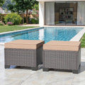 2 Pack Sand PE Wicker Patio Ottomans