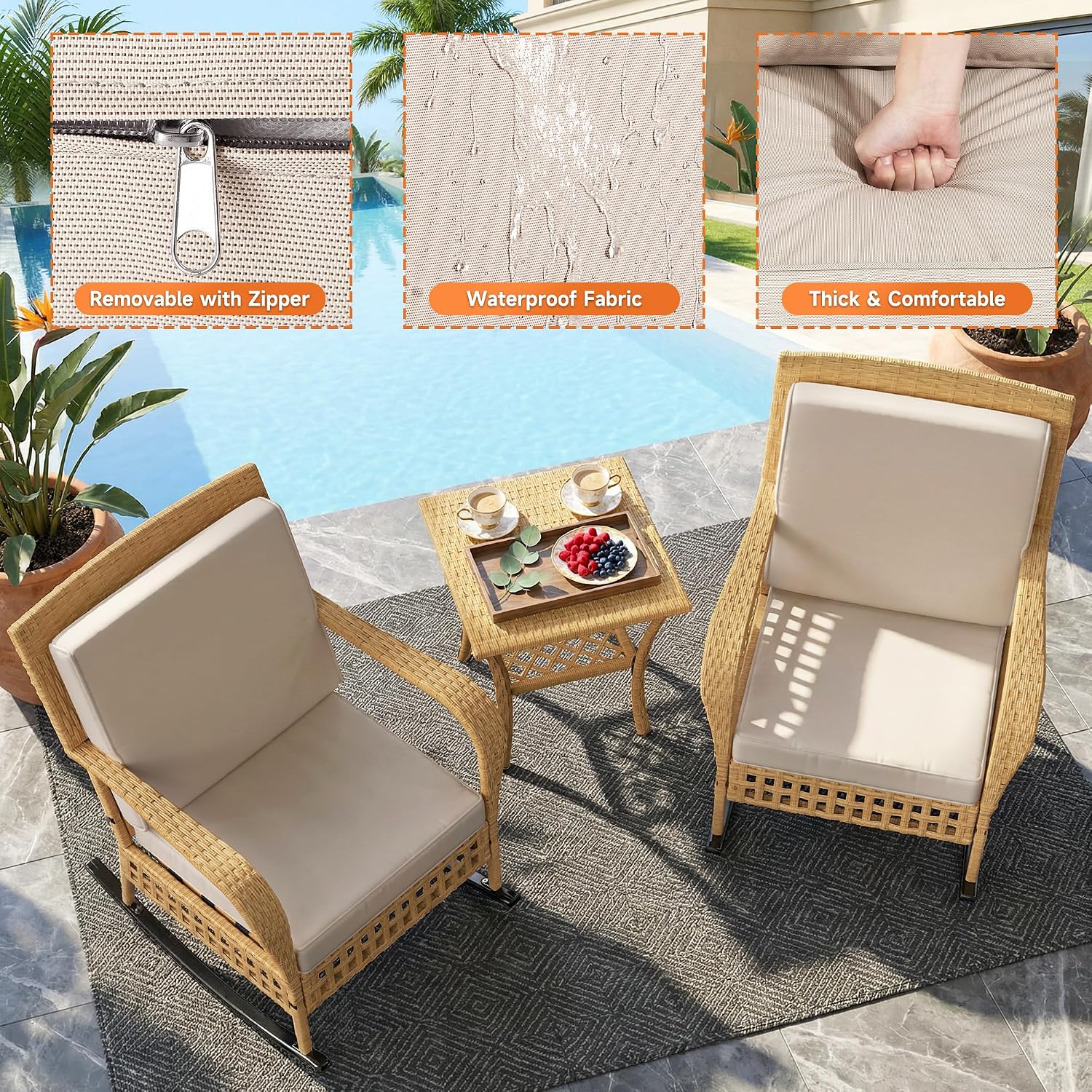 3-Piece Wicker Rocking Bistro Set