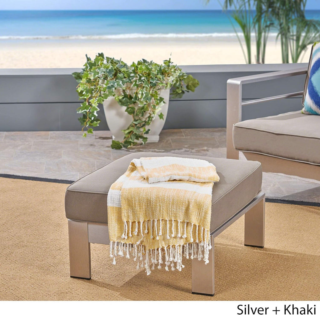 Silver Khaki Aya Coral Aluminum Ottoman