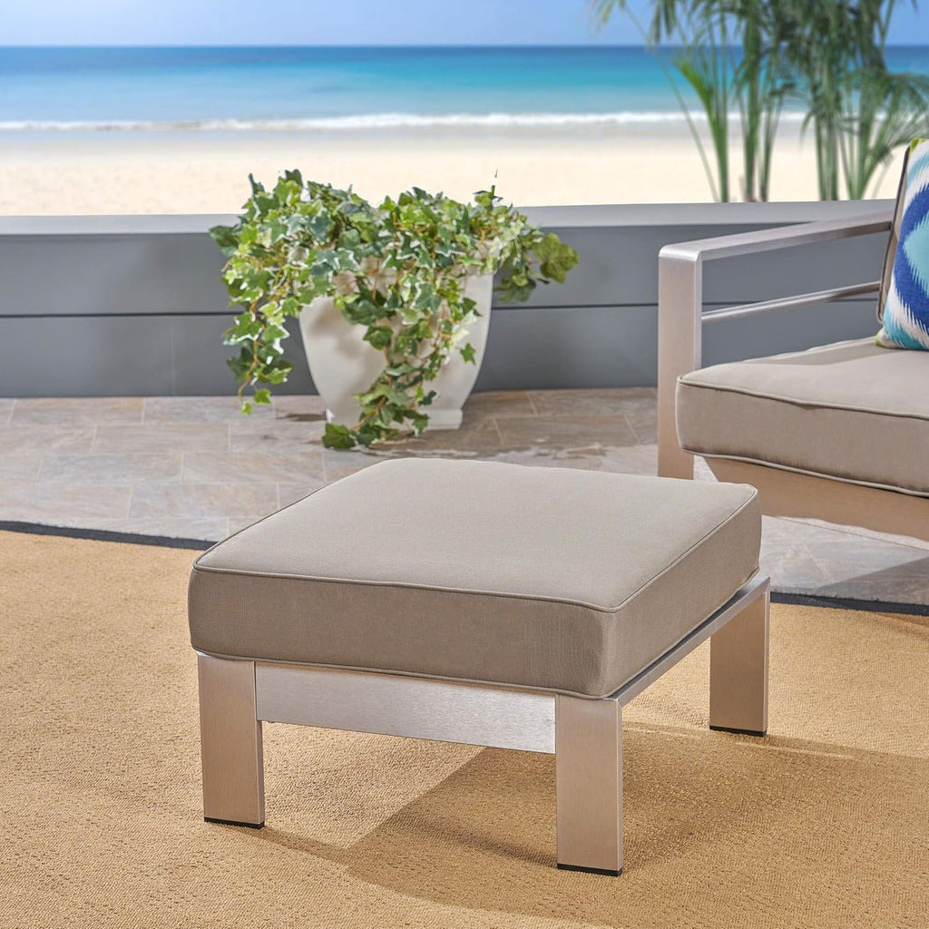 Silver Khaki Aya Coral Aluminum Ottoman