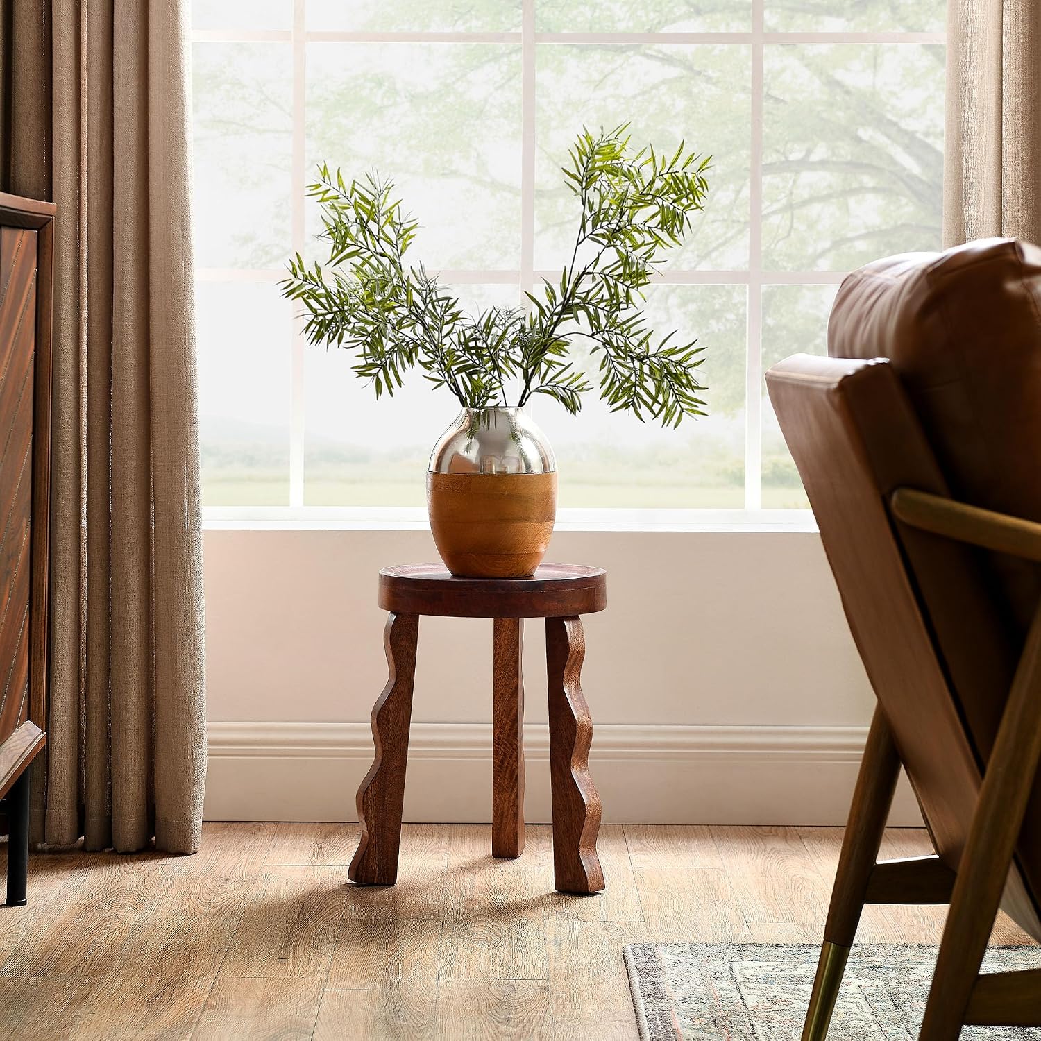 Walnut Carved Tripod Plant Stool