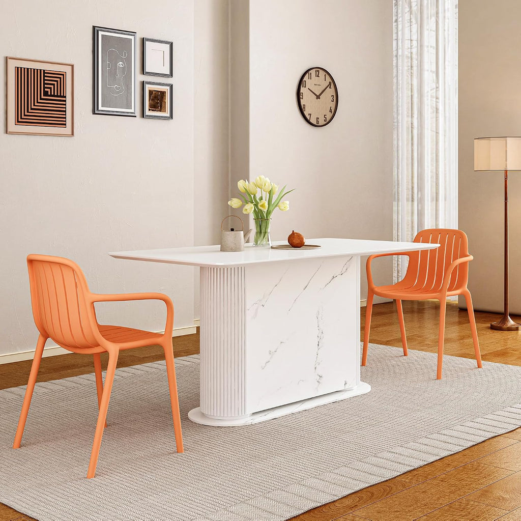 2 Orange Stackable Plastic Patio Chairs