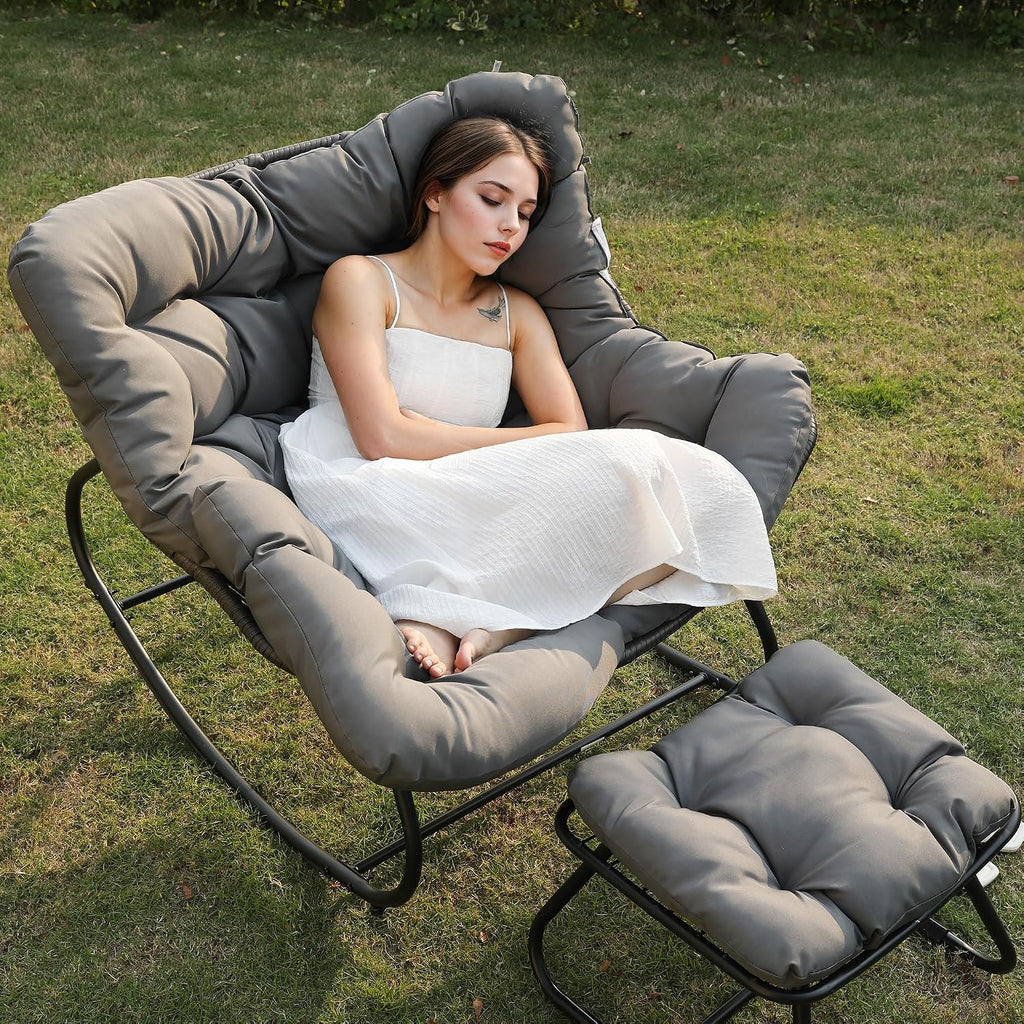 Dark Grey Wicker Egg Rocking Chair