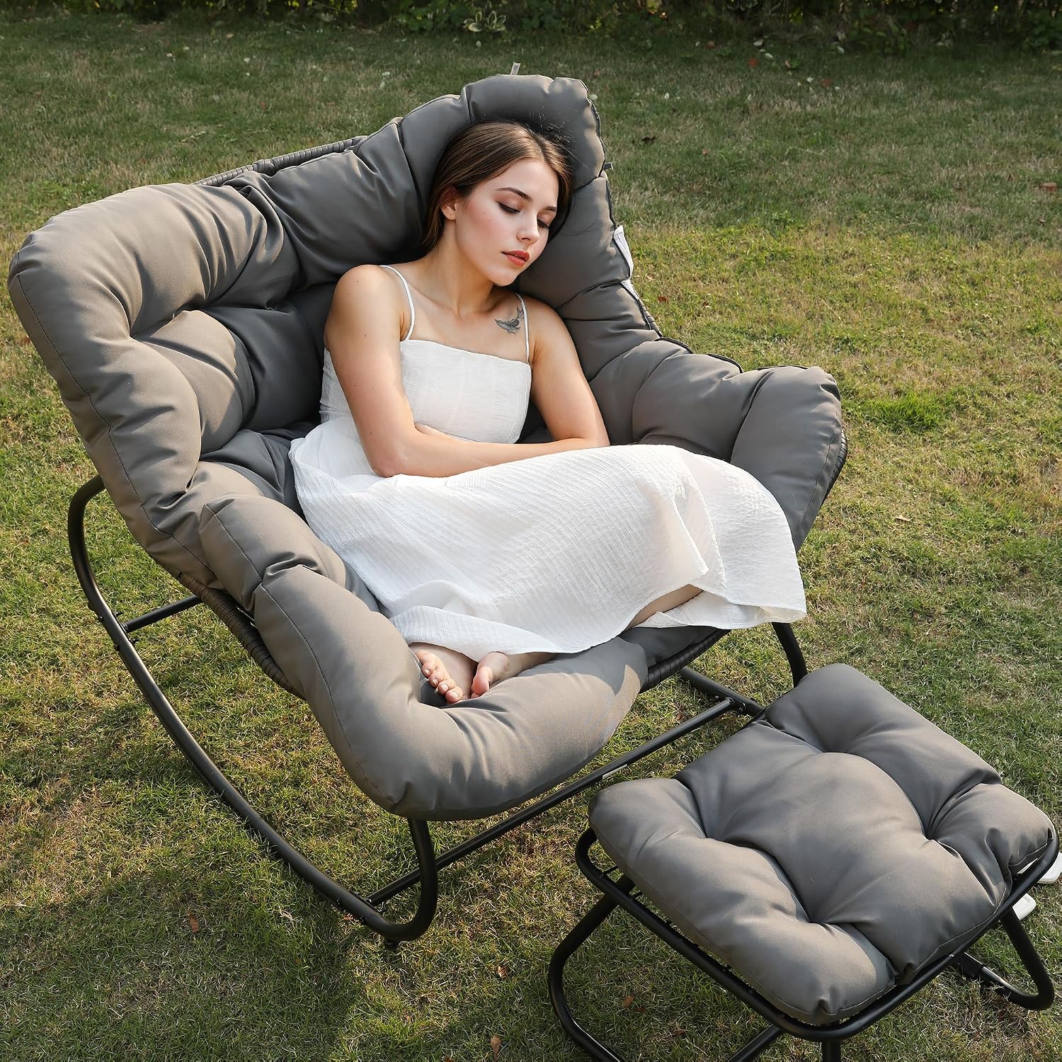 Dark Grey Wicker Egg Rocking Chair